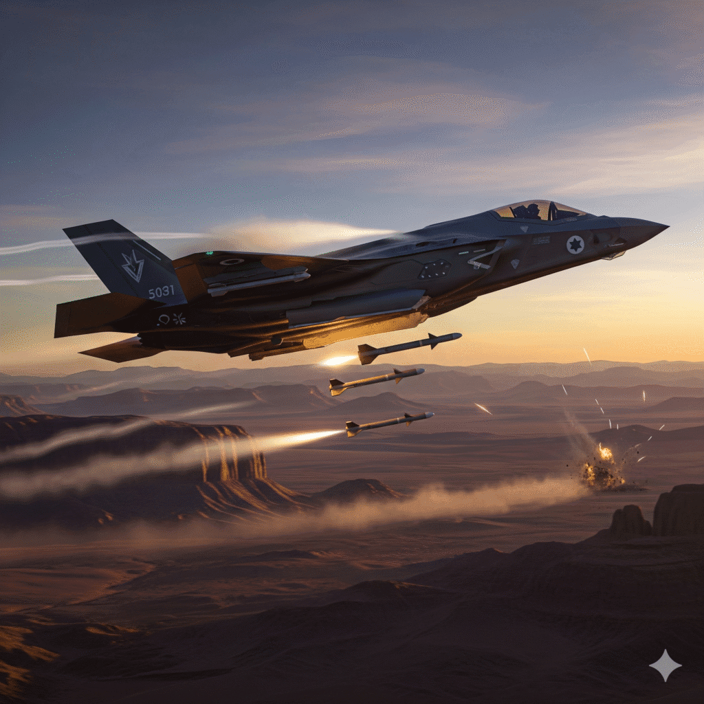 Israeli Air Force F-35 jet flying at high speed