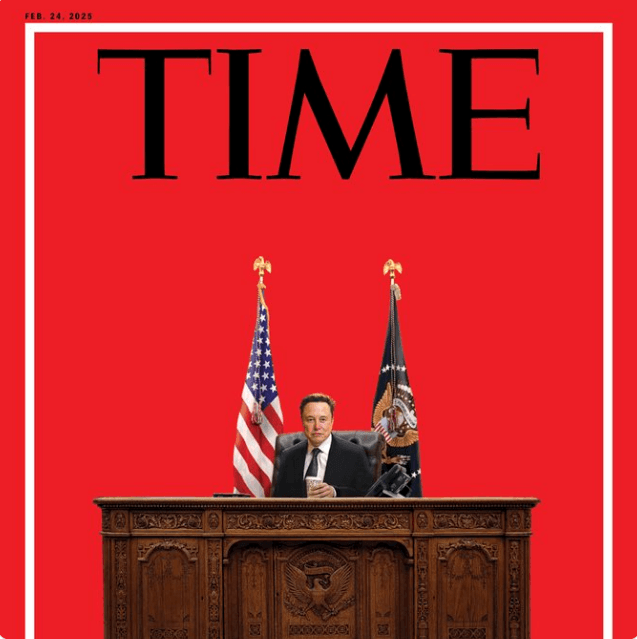 Time Magazine has featured Elon Musk on its latest cover, portraying the billionaire as the U.S. President seated behind the Resolute Desk