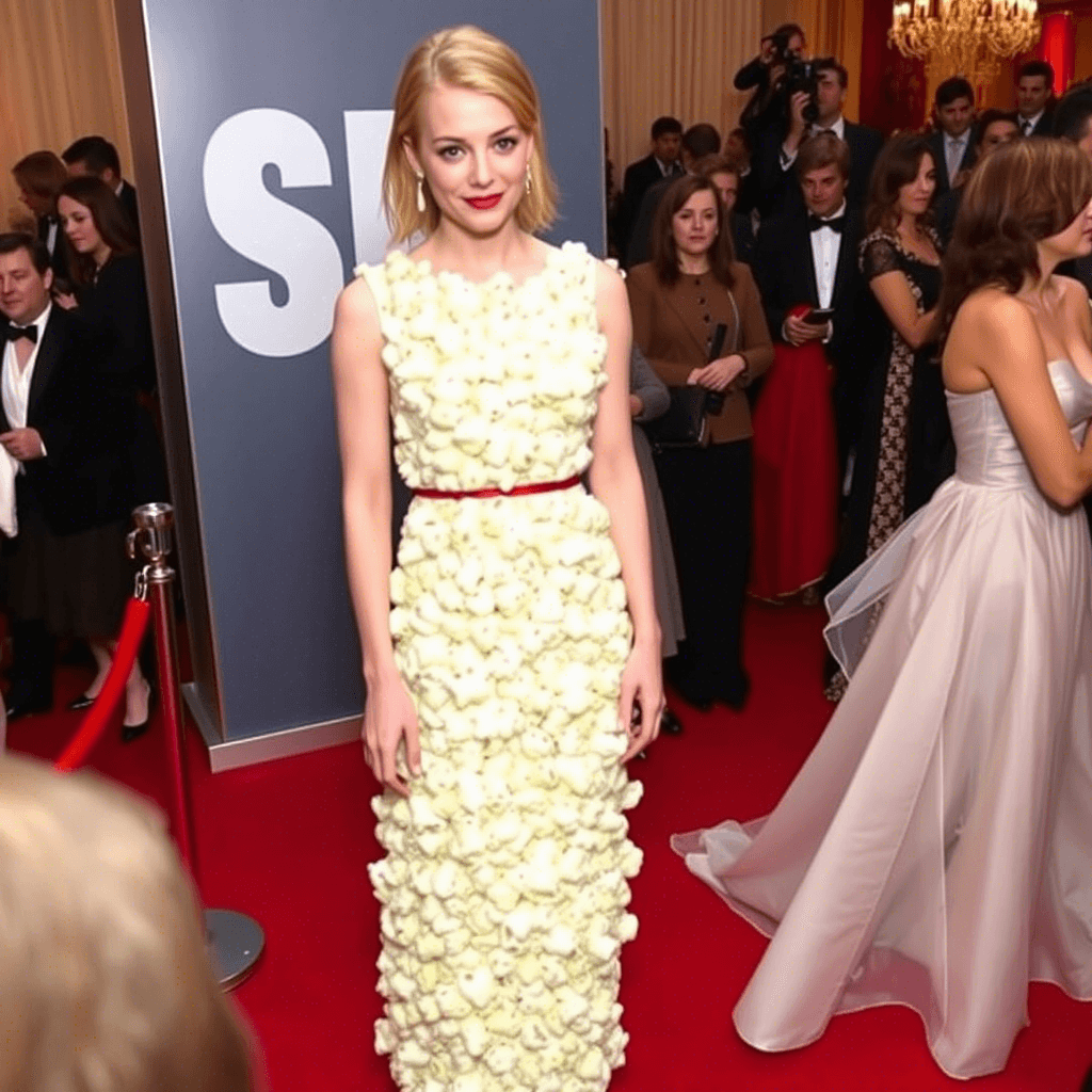 Emma Stone Stuns in Popcorn Dress at SNL 50th Anniversary Special with Husband Dave McCary
